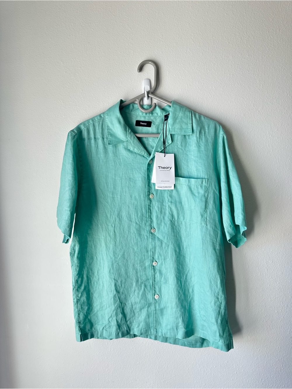 THEORY // Noll SS CC Relaxed Linen Shirt Celadon Green Size M NWT